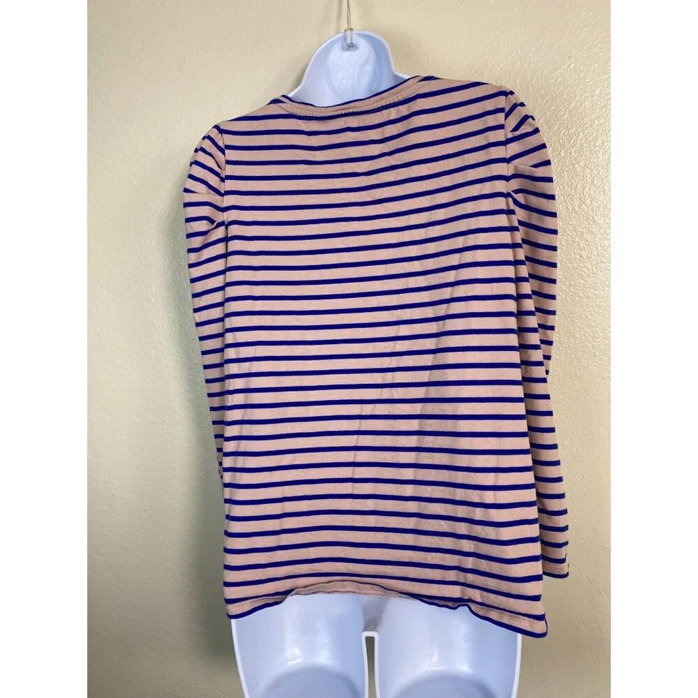 Boden Womens Long Sleeve Striped Top Size 14 Blue Pink Cotton‎ Puff Sleeve Boho